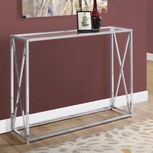 Table D'Appoint - 42"L / Metal Chromé Avec Verre Trempe Hauteur 15 cm