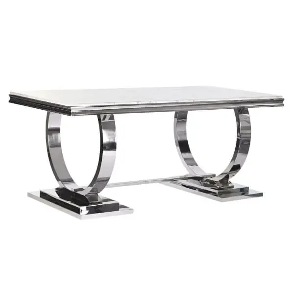 Table à Manger Design Argentée et Marbre Blanc Décoration Traditionnelle