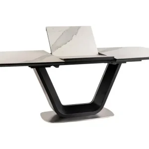 Table à manger extensible noir & marbre 160cm Vanda pour Extérieur