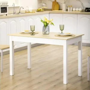 Table à manger grand plateau 4-6 personnes adouci. 119L x 70l x 75H cm blanc aspect bois clair