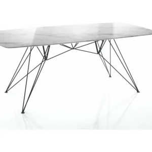 Table rectangle en acier et bois MDF effet marbre Amir L 200cm Fabriqué en France