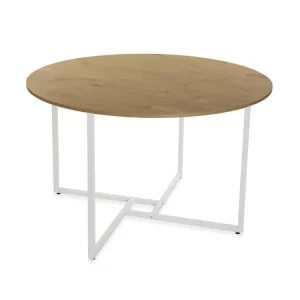 Table de Salle à manger Beatriz, 76 x 120 x 120 cm, Bois et métal, Blanc et marron Hauteur 15 cm