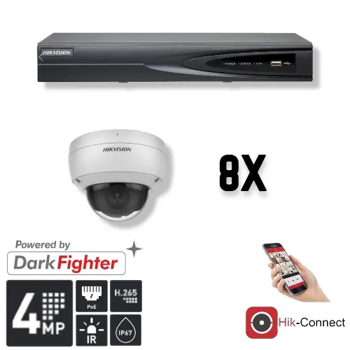 Hikvision Set 8x Dome 4MP + Enregistreur & Câblage