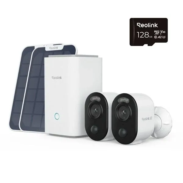 Reolink Home Hub1 avec 2x caméras Reolink B350 8MP et 2x panneau solaire, 1x carte Sd 128GB