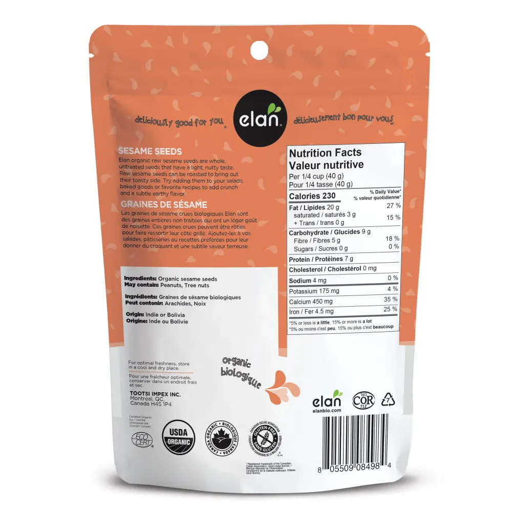 Graines de sésame entières biologiques 250g elanbiofoods