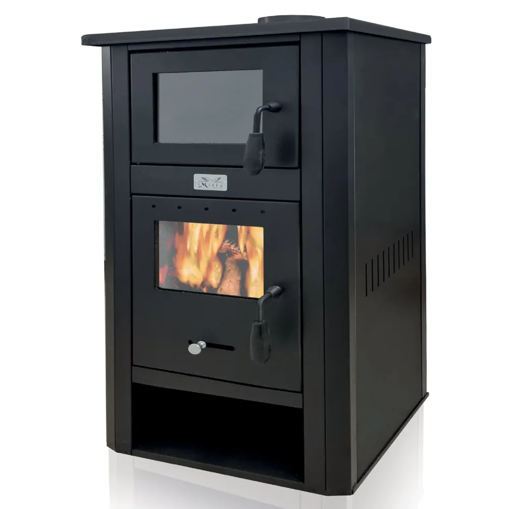 Poêle à bois "Dafne" 18 kw avec four h 117 cm dans cheminée en acier peint "Made Italy"