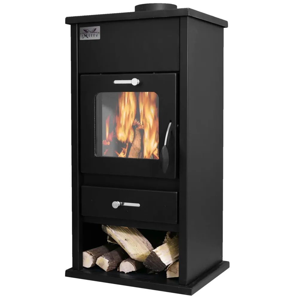Poêle à bois "Montebianco" 13 kW dans une cheminée en acier peint h 97 cm Fabriqué en Italie