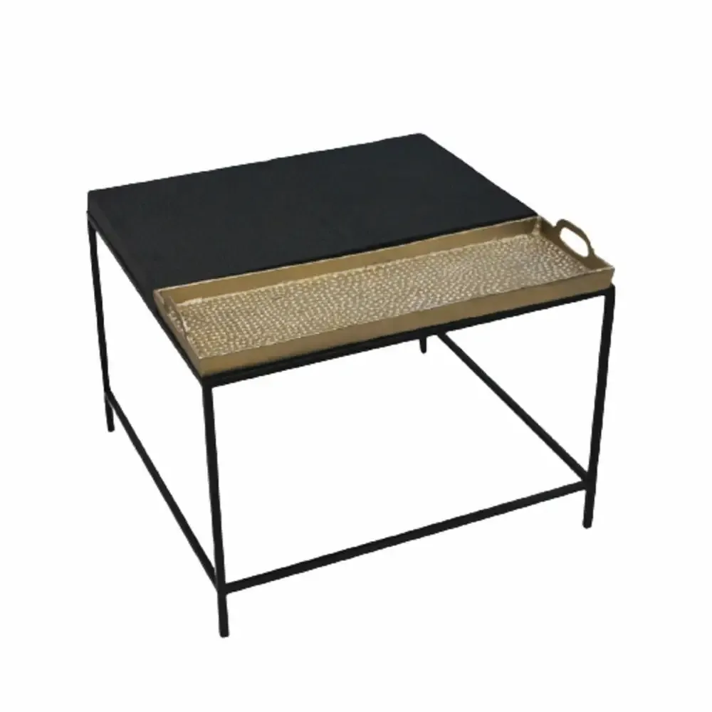 Coussin décoratif Table d'appoint DKD Home Decor Noir Doré Acier Aluminium (63 x 62 x 44