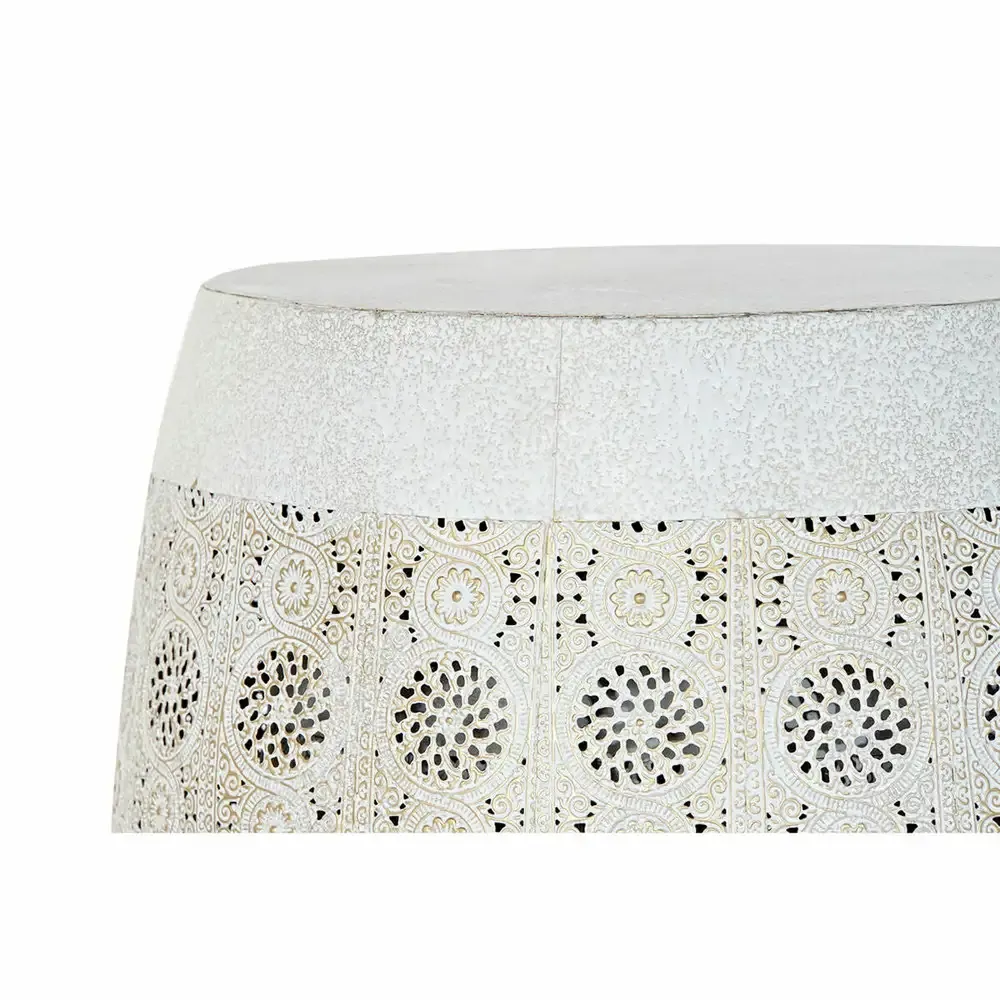 Tables d'Appoints Arrondies en Métal Blanc et Doré Design Arabe (2 pcs