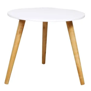 Table d'appoint ronde blanche avec pattes en bois 19 po x 17 po