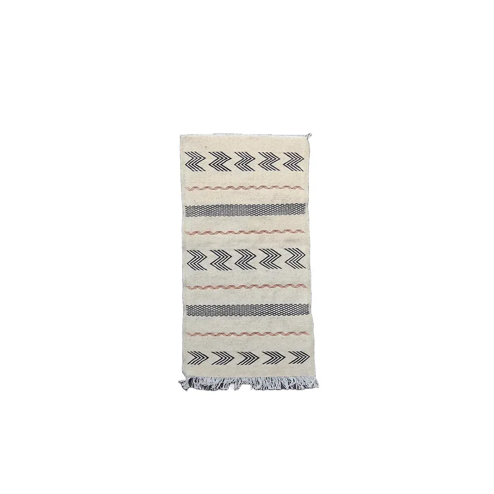 Petit tapis Kilim blanc crème <br> 70x130 cm