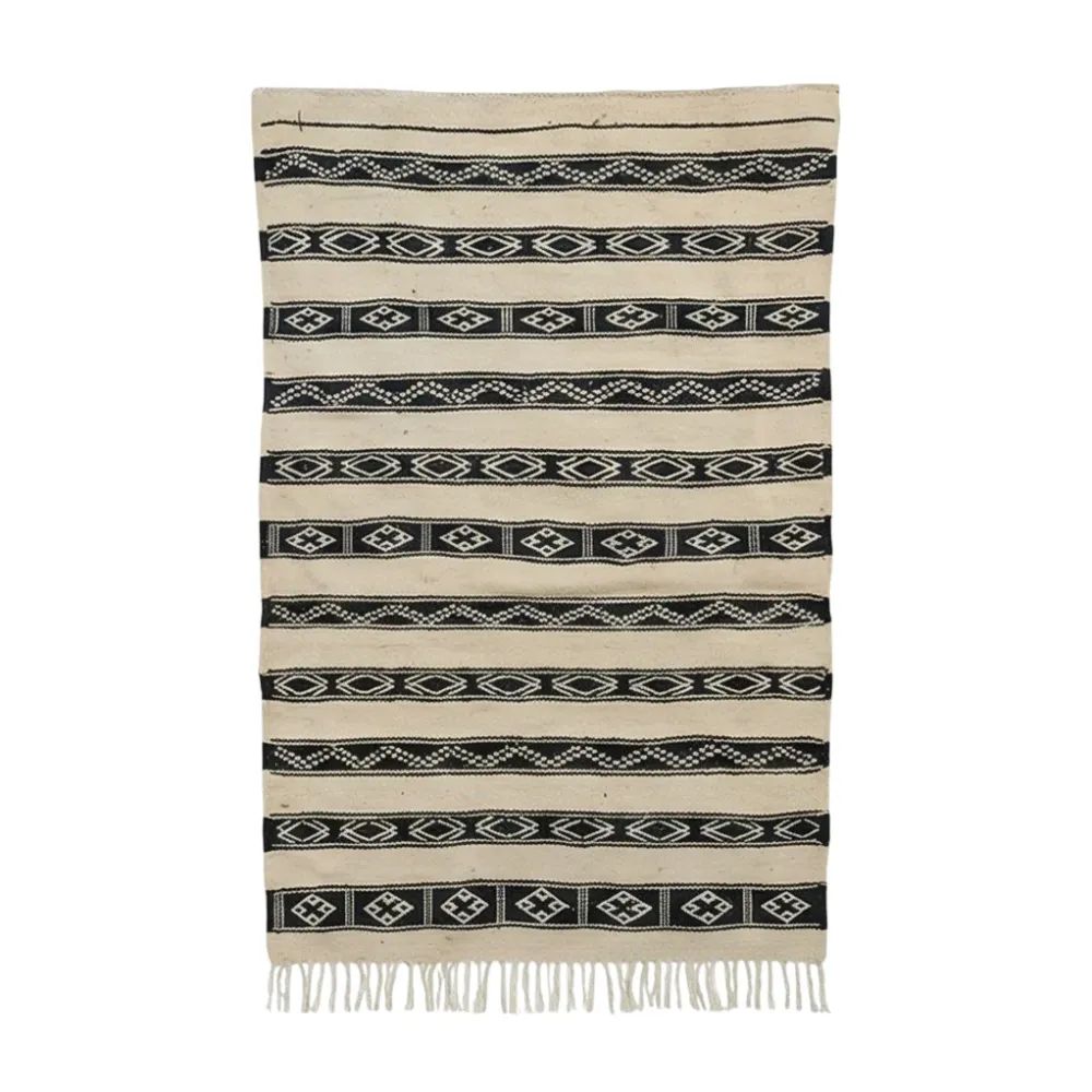 Petit tapis Kilim blanc et noir ethnique