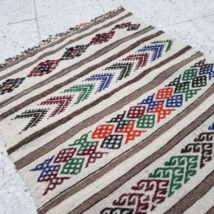 Tapis Kilim Blanc Ethniques <br> Tapis Turc <br> 70x230 cm