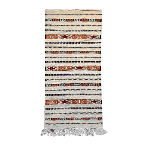 Tapis marocain ethnique Kilim Blanc <br> 70x150 cm