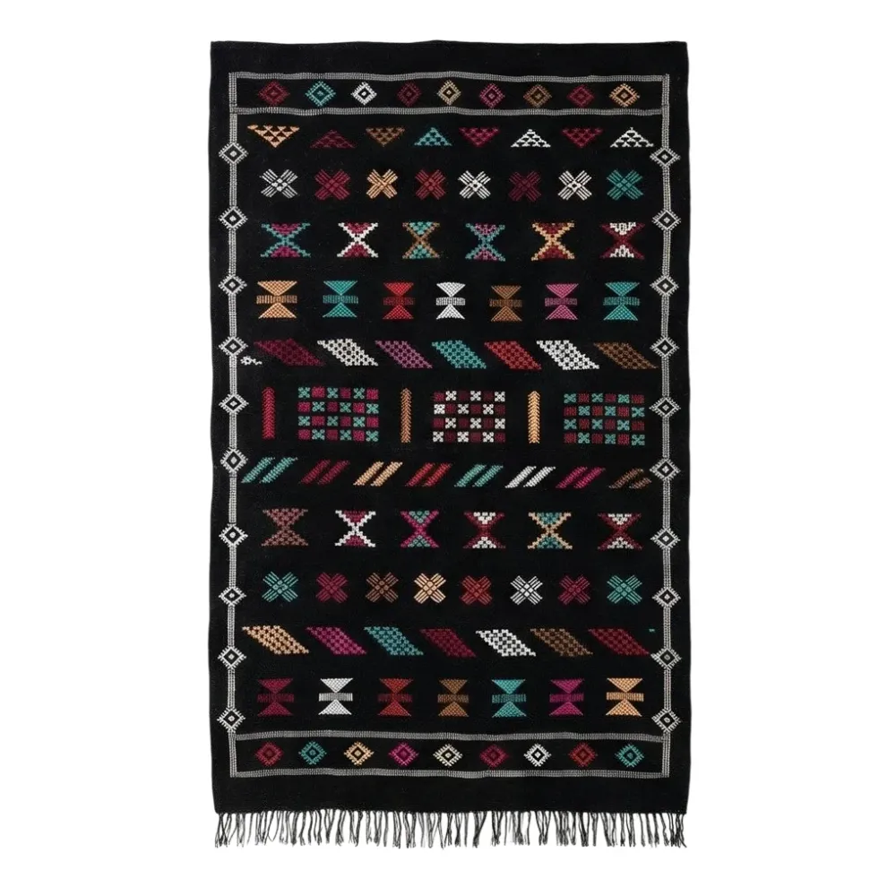 Tapis sabra noir ethnique 90x150 cm