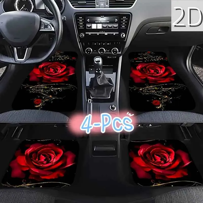 Ensemble de tapis de sol de voiture haut de gamme à motif de roses rouges