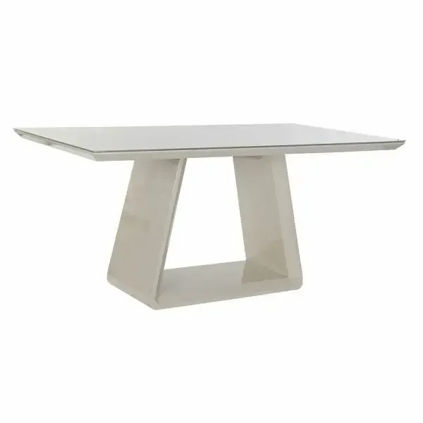 Table de Salle à Manger Design en Bois Laqué Gris et Verre Trempé Home