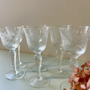 Verres à digestif anciens en cristal gravé - lot de 6