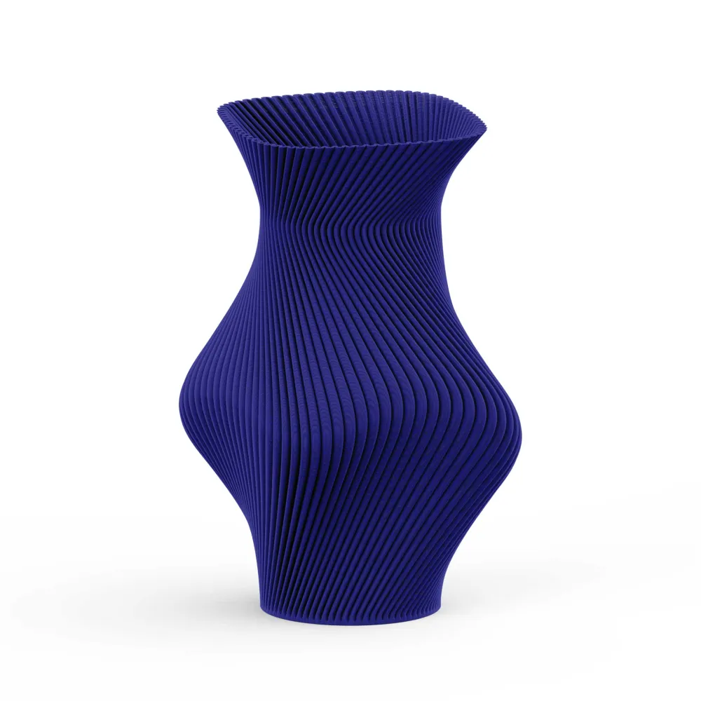VASE ÉVASÉ Bleu | VASE imprimé en 3D avec vase intérieur | 20 cm de haut | La collection Edge | Sheyn