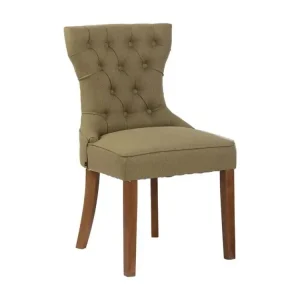 Chaise salle à manger - Tissu & Bois - Vert - Franca en Bois d'Olive