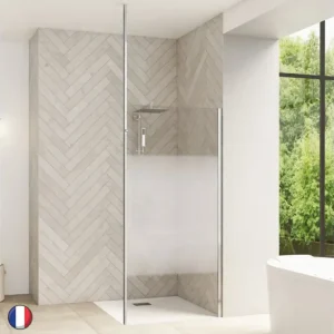 KINEDO Paroi de douche fixe Autonome Design solo verre sérigraphie Cosmos avec mât 198,3 x 75 chromé