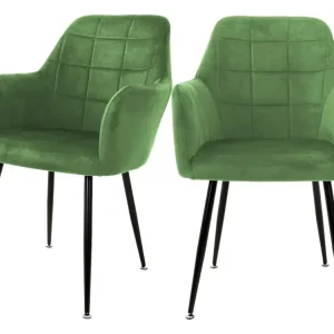 Set 2x chaises de salle à manger rembourré velours vert fauteuils retro/moderne