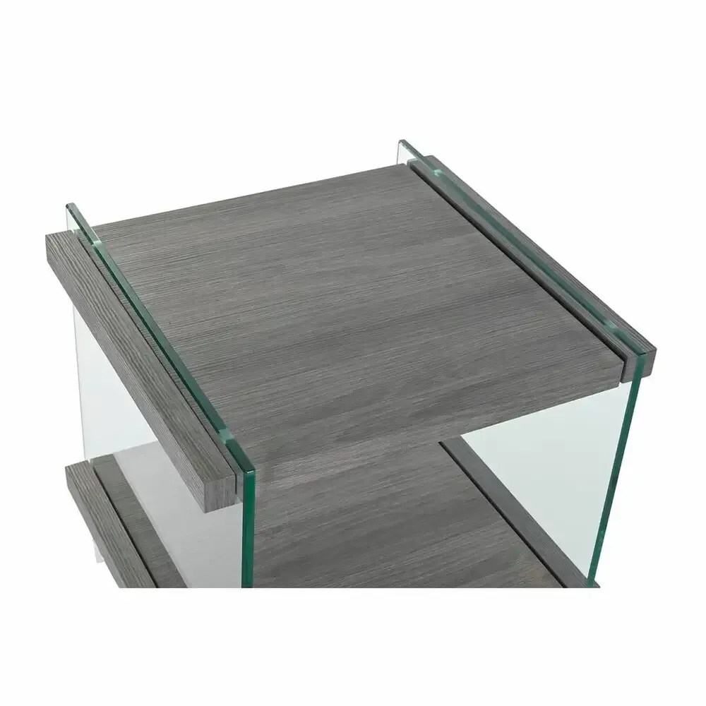 Table de Nuit Scandinave Verre Trempé et Bois