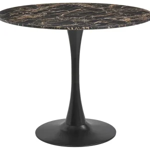 Table de salle à manger ⌀ 90 cm effet marbre noire et dorée BOCA
