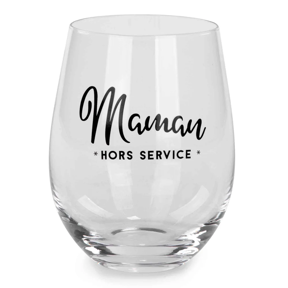 Verre à vin ''Maman HORS SERVICE'', 3-1/2" x 5"